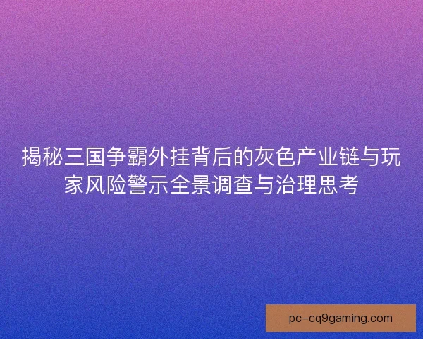 揭秘三国争霸外挂背后的灰色产业链与玩家风险警示全景调查与治理思考